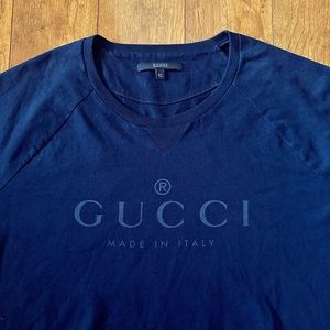 GUCCI made in Italy Logo Crew Jumper Stretch Navy Cotton Pullover Luxury Sweater